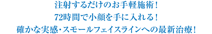 注射するだけのお手軽施術!72時間で小顔を手に入れる!確かな実感・スモールフェイスラインへの最新治療!